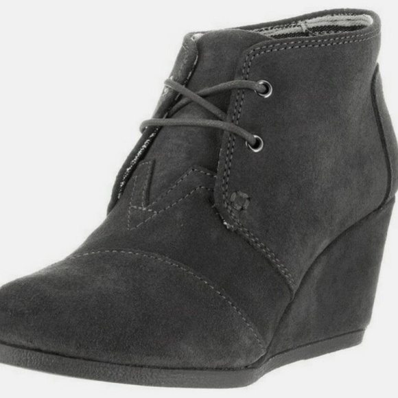 NWOB TOMS Desert Wedge Castlerock Grey Suede Boots Ankle Boots • size 6.5 - Picture 2 of 3